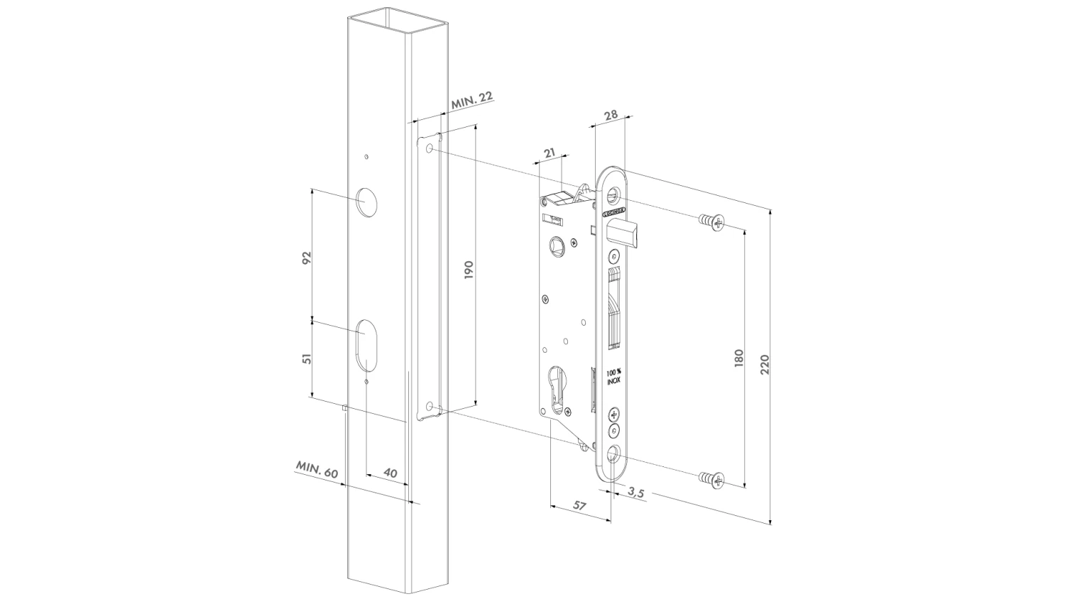 Locinox Sixtylock - Insert Gate Lock 60mm Profile Only - Image 3